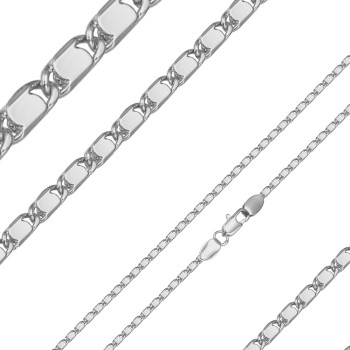 Ķēdīte ar rodija pārklājumu Plakanu smalku pulētu gliemežvāku posmu virkne