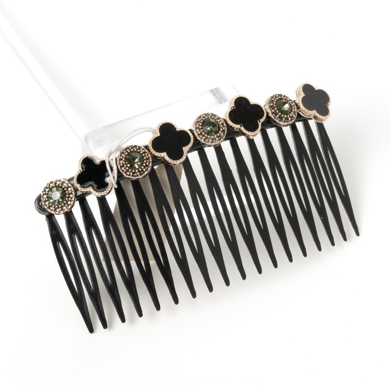 Matu sprādze-ķemme ar rotu (āboliņa lapa)