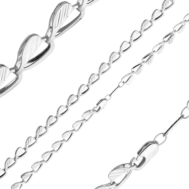 Ķēdīte ar rodija pārklājumu Sirds un lapas Fancy plakanu posmu virkne