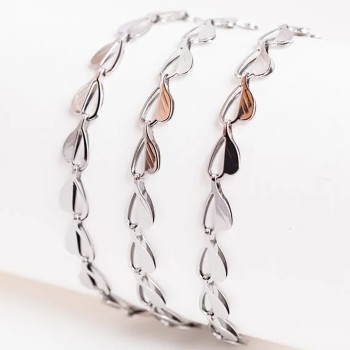 Ķēdīte ar rodija pārklājumu Sirds un lapas Fancy plakanu posmu virkne