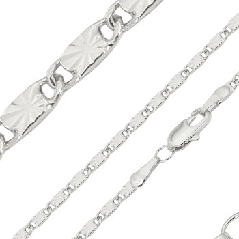 Ķēdīte ar rodija pārklājumu Masīvā gliemežvāka ar saules staru gravējumu posmu virkne