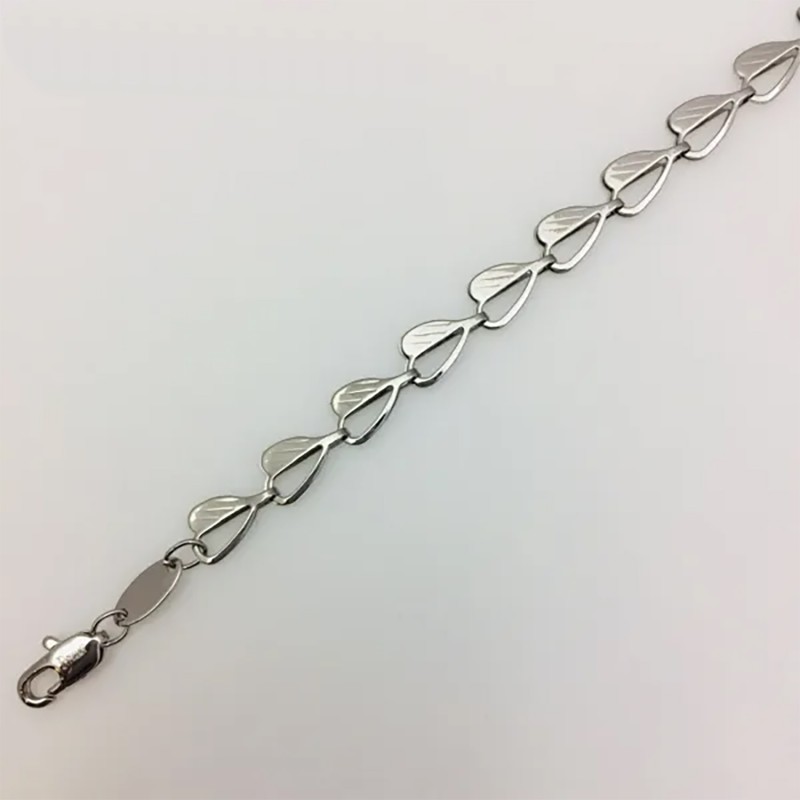 Rokassprādze ar rodija pārklājumu Sirds un lapas Fancy plakanu posmu virkne