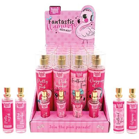 Ķermeņa aromatizējošs sprejs-miglājs Bubble Bliss BODY MIST 250ml meiteņu ar flamingo attēlu Ķermeņa aromatizējošs sprejs-miglājs Bubble Bliss BODY MIST 250ml meiteņu ar flamingo attēlu