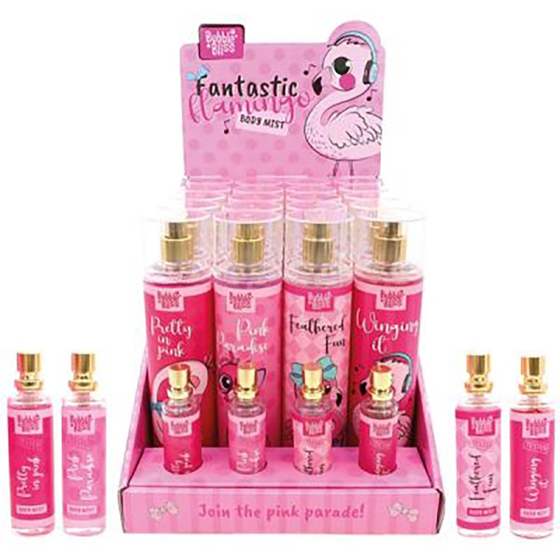 Ķermeņa aromatizējošs sprejs-miglājs Bubble Bliss BODY MIST 250ml meiteņu ar flamingo attēlu