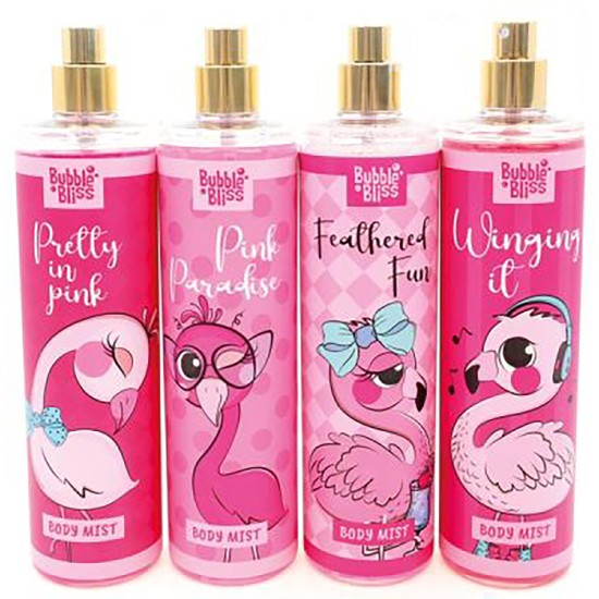 Ķermeņa aromatizējošs sprejs-miglājs Bubble Bliss BODY MIST 250ml meiteņu ar flamingo attēlu Ķermeņa aromatizējošs sprejs-miglājs Bubble Bliss BODY MIST 250ml meiteņu ar flamingo attēlu