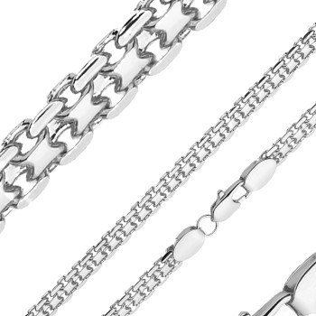 Rokassprādze ar rodija pārklājumu Bismarks enkura aušanas dubulto posmu pinums