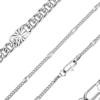 Ķēdīte ar rodija pārklājumu Klasisks pinums ar saules staru Fancy posmiem