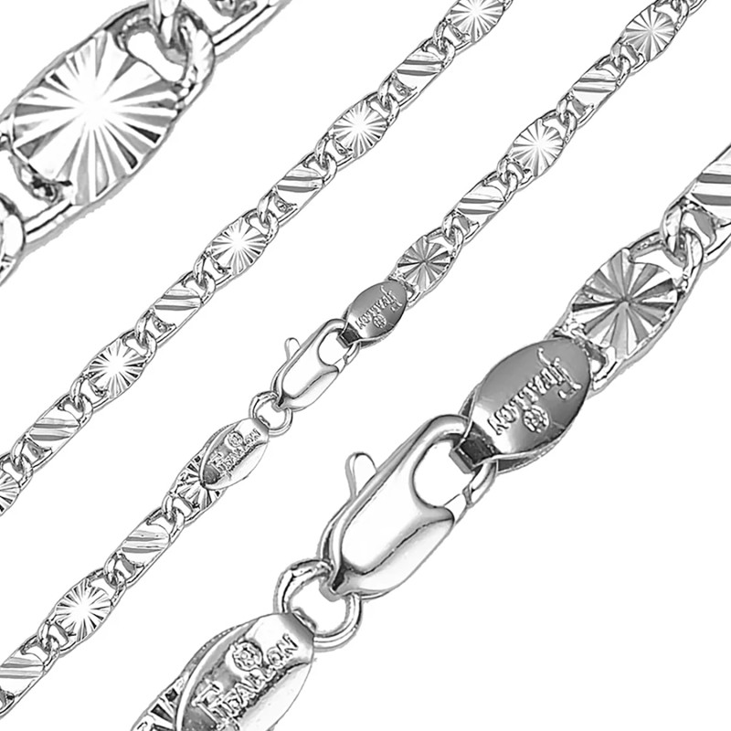 Ķēdīte ar rodija pārklājumu Masīvā gliemežvāka 2 stilu ar gravējumu posmu virkne