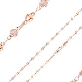 Kaklarota apzeltītā Fancy sirds krelles un baltu kristālu posmu virkne