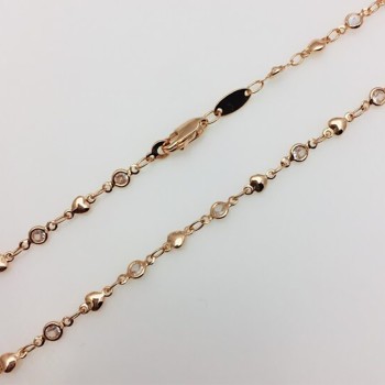 Kaklarota apzeltītā Fancy sirds krelles un baltu kristālu posmu virkne