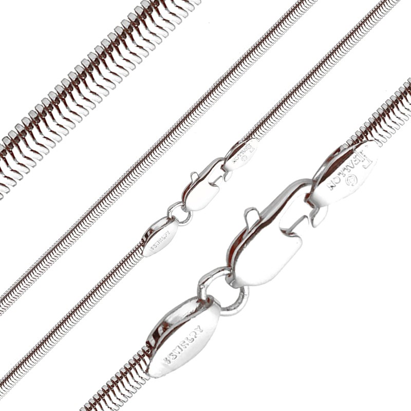 Ķēdīte ar rodija pārklājumu Plakanu čūskas skeleta posmu virkne