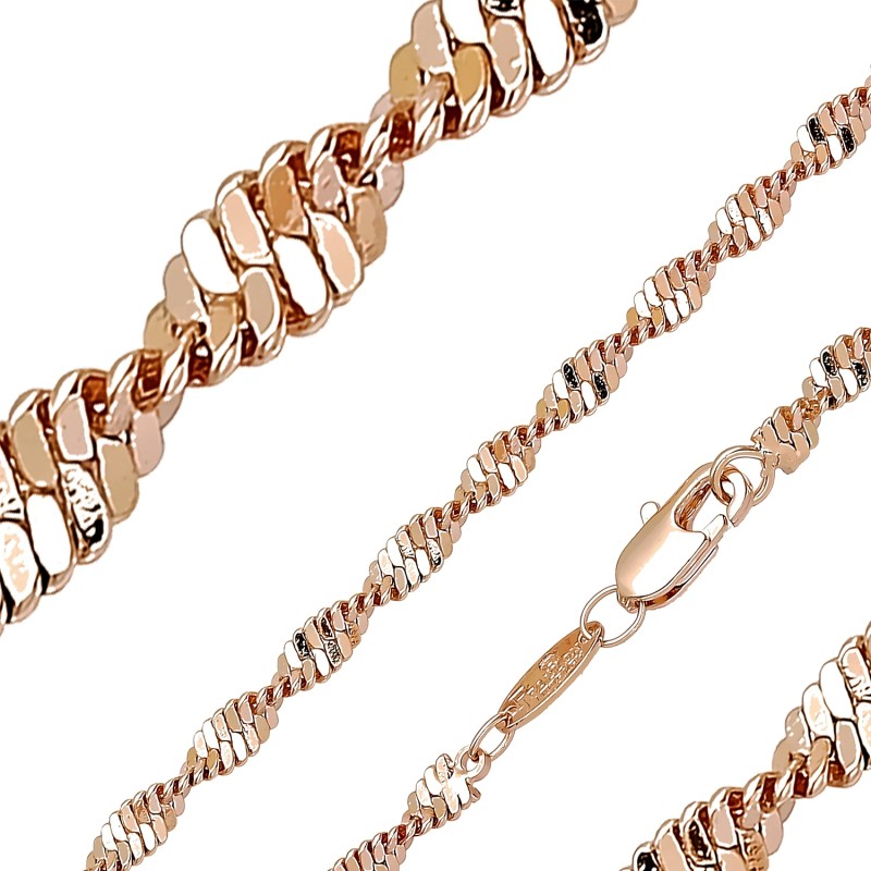 Apzeltīta rokassprādze Singapūras dubulto posmu pinums