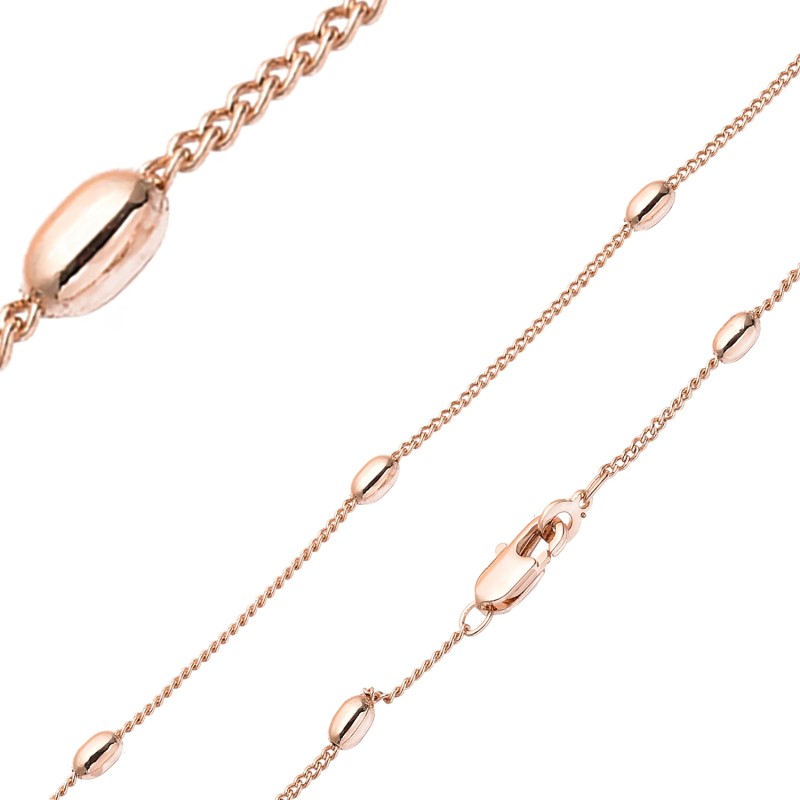 Apzeltītā ķēdīte Ovālas formas krelles un plānu stiepļu posmu pinums