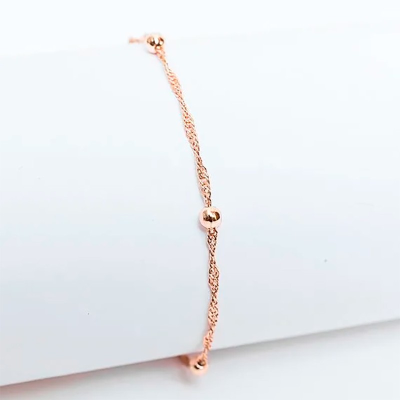 Apzeltīta rokassprādze Bumbiņu un Singapūras klasisks vienkāršo posmu pinums