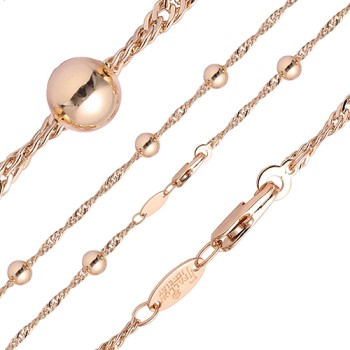 Apzeltīta rokassprādze Bumbiņu un Singapūras klasisks vienkāršo posmu pinums