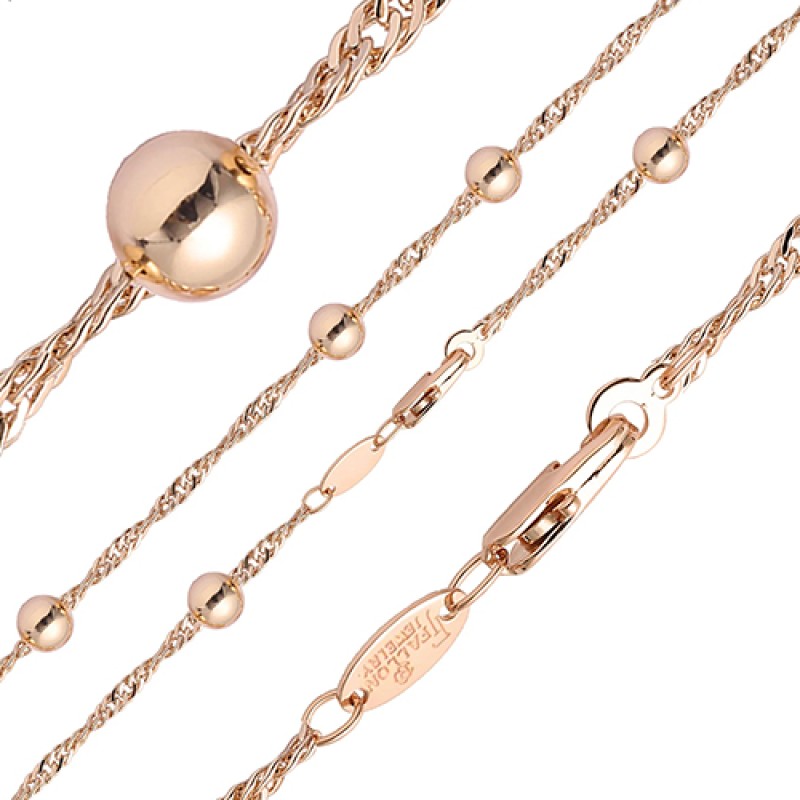 Apzeltīta rokassprādze Bumbiņu un Singapūras klasisks vienkāršo posmu pinums