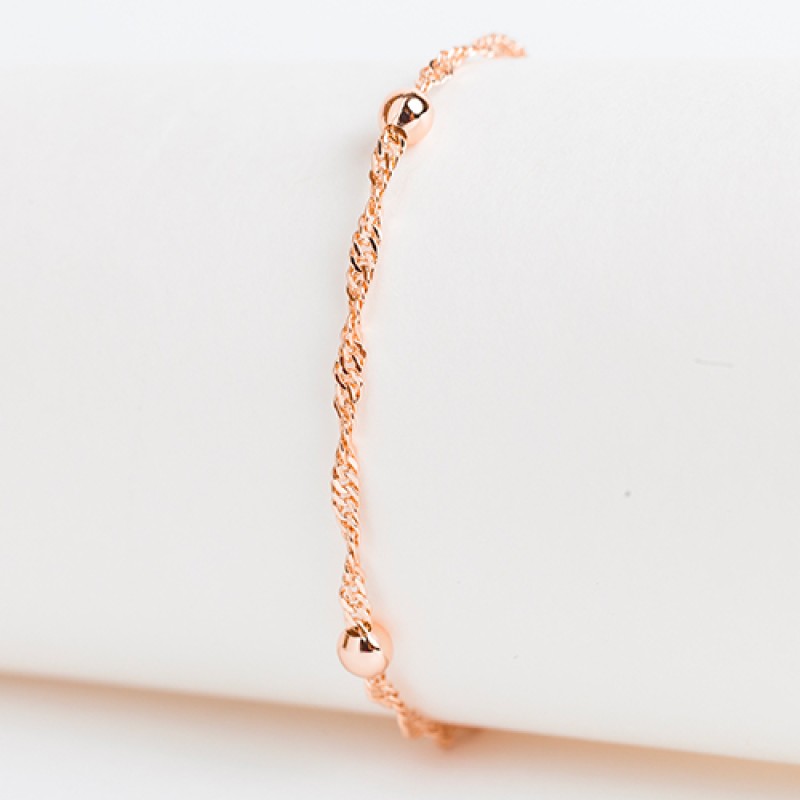 Apzeltīta rokassprādze Bumbiņu un Singapūras klasisks vienkāršo posmu pinums