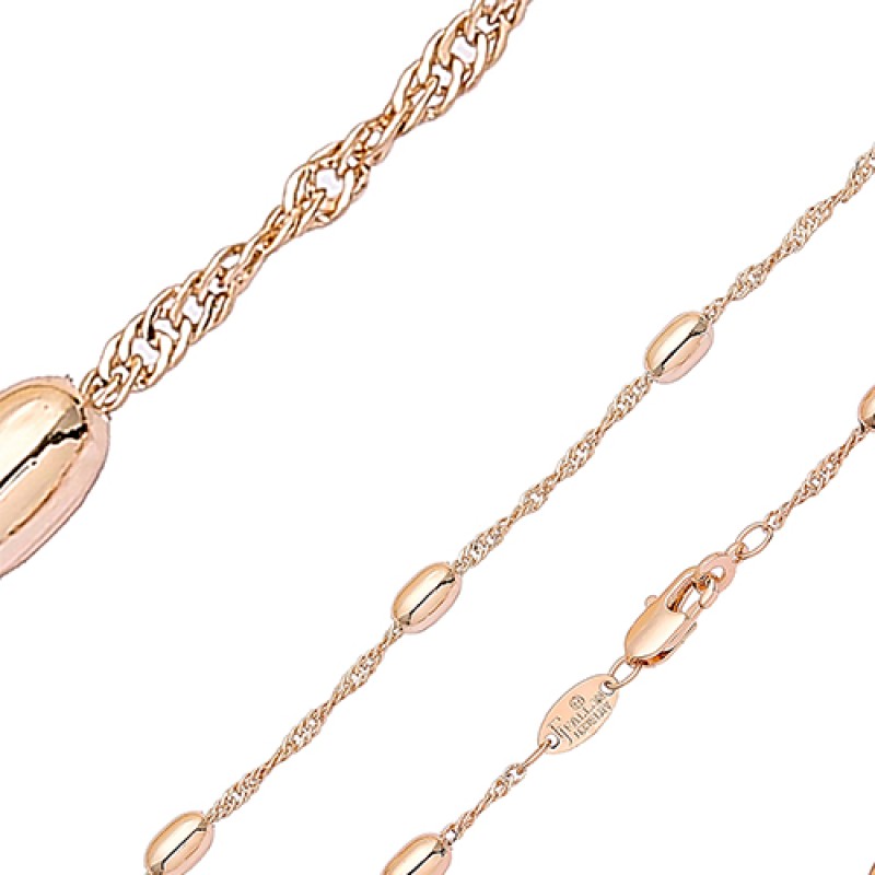 Apzeltīta rokassprādze Ovālas formas krelles un Singapūras klasisks vienkāršo posmu pinums