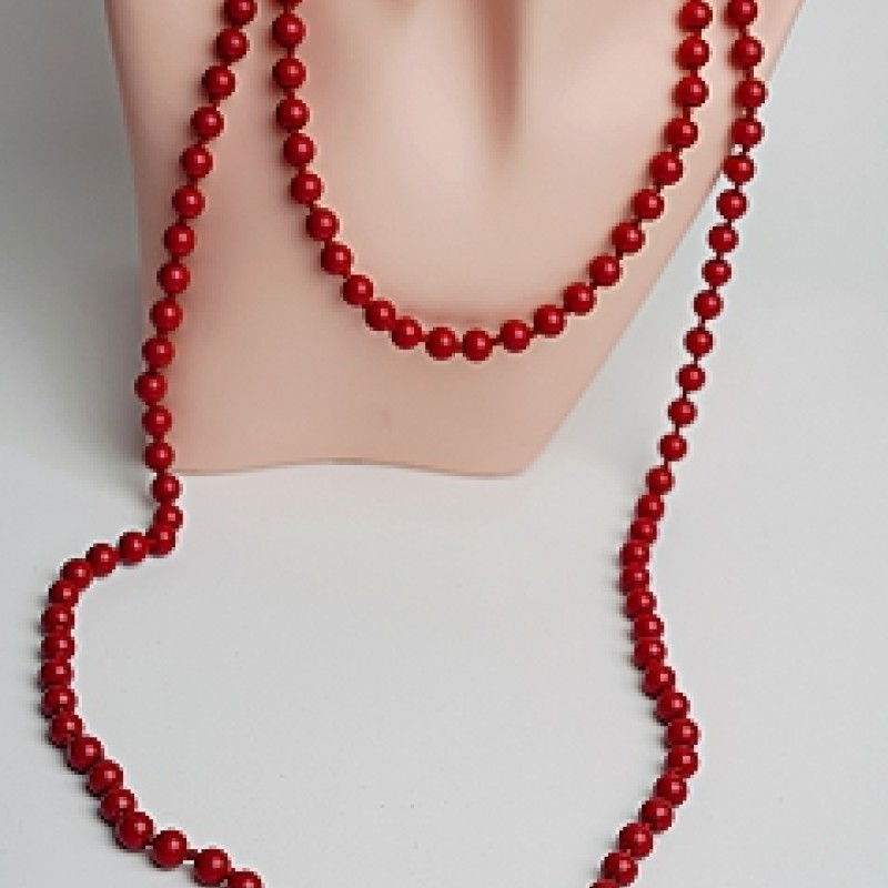 Kaklarota-krelles pērles sarkanas mākslīgas 160cm