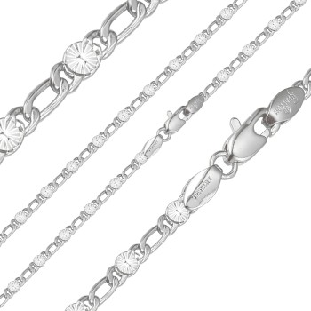 Ķēdīte ar rodija pārklājumu Figaro stila virkne ar Fancy saules staru grāvējuma posmiem