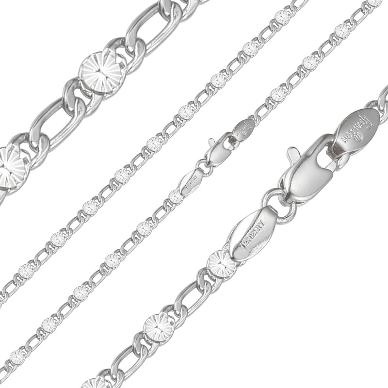 Ķēdīte ar rodija pārklājumu Figaro stila virkne ar Fancy saules staru grāvējuma posmiem