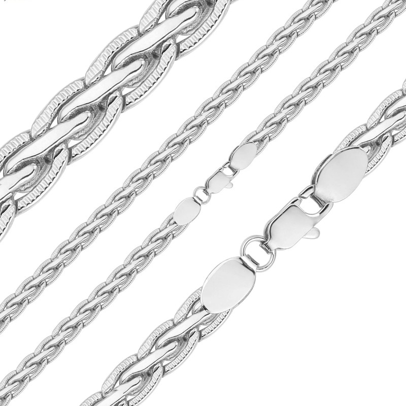 Rokassprādze ar rodija pārklājumu Spiga kviešu vārpas vīto posmu ar grāvējumu pinums