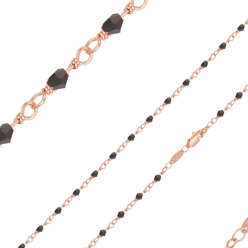 Apzeltīta rokassprādze Fancy melnu stikliņu posmu virkne