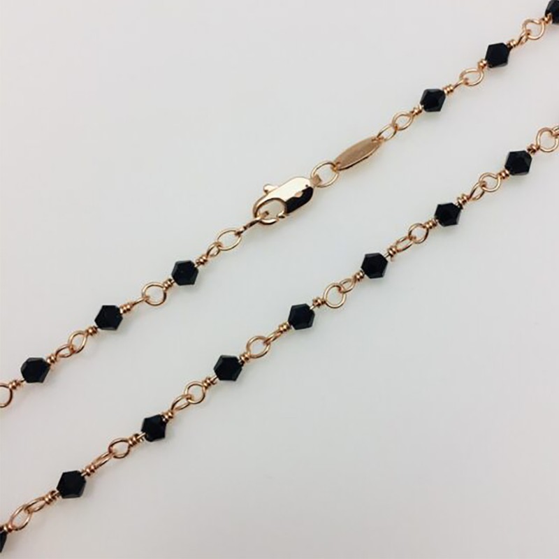 Apzeltīta rokassprādze Fancy melnu stikliņu posmu virkne