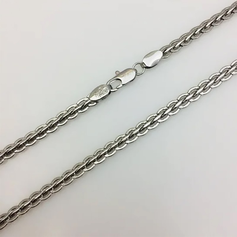 Ķēdīte ar rodija pārklājumu Spiga kviešu vārpas vīto posmu ar grāvējumu pinums