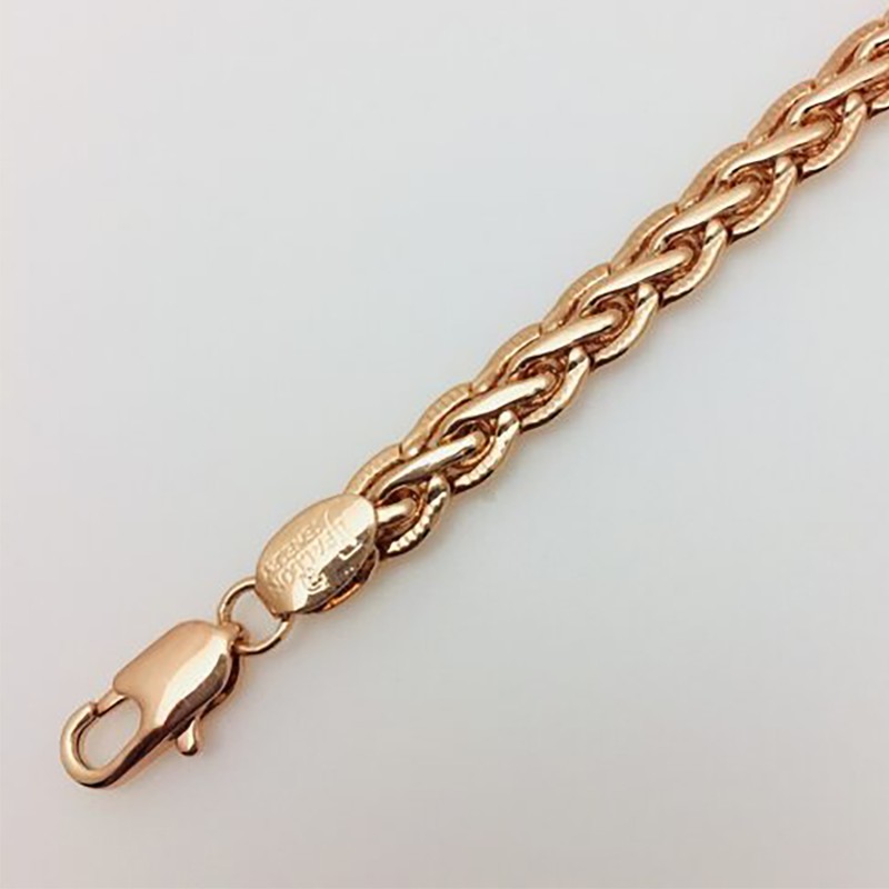 Apzeltīta rokassprādze Spiga kviešu vārpas vīto posmu ar grāvējumu pinums