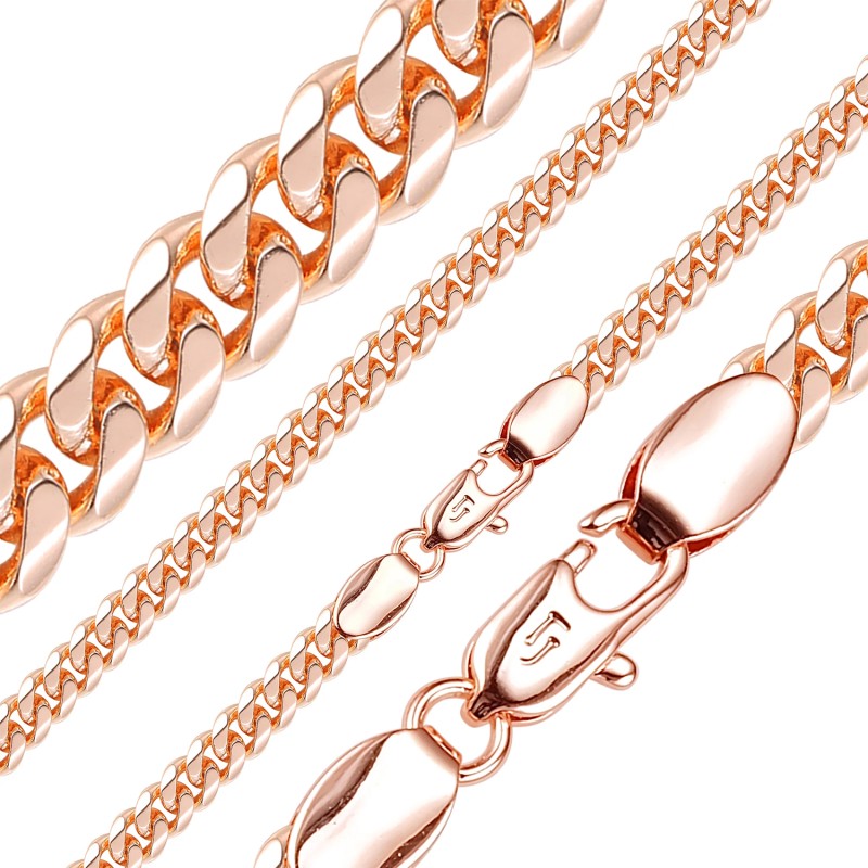 Apzeltīta rokassprādze Klasiska Maiami stila Kubas posmu ar noapaļotiem sāniem ar saplacinātu virsmu