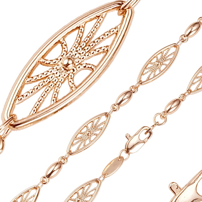 Apzeltīta rokassprādze Iestrādātu ovālajā rāmī mozaīkas fancy tīkla posmu un ovālu posmu virkne