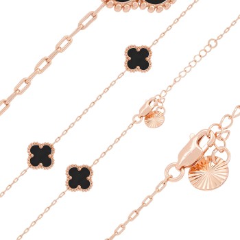 Apzeltīta rokassprādze Virkne ar laimīgā āboliņa lapas formas posmiņiem