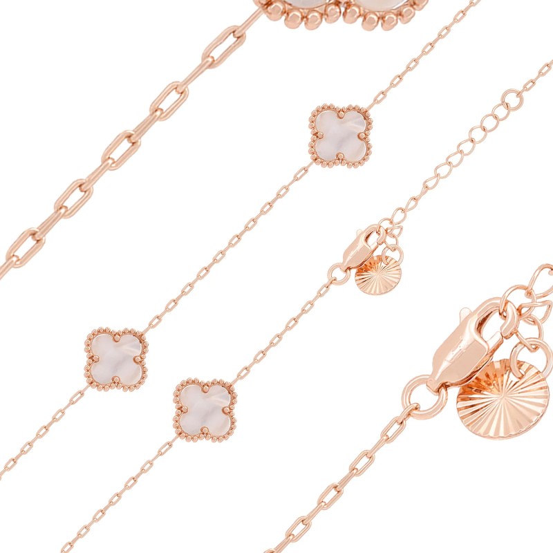 Apzeltīta rokassprādze Virkne ar laimīgā āboliņa lapas formas posmiņiem