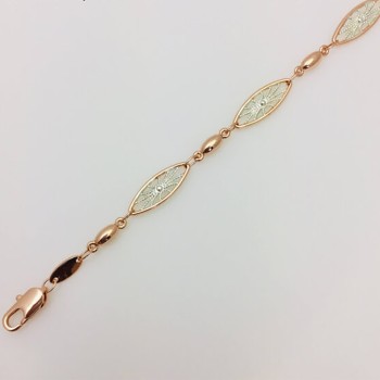 Apzeltīta rokassprādze Iestrādātu ovālajā rāmī mozaīkas fancy tīkla posmu un ovālu posmu virkne