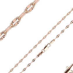 Apzeltītā ķēdīte Iegravētu saules staru un mežģīņu ovālu plakanu gredzenu posmu virkne