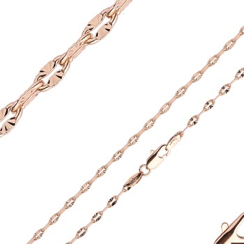 Apzeltītā ķēdīte Iegravētu saules staru un mežģīņu ovālu plakanu gredzenu posmu virkne