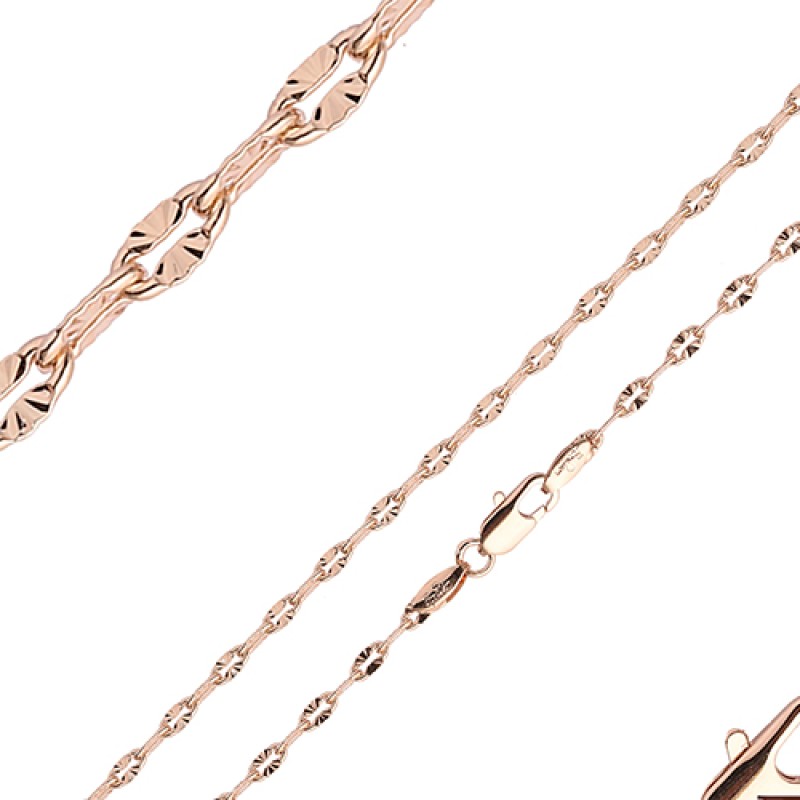 Apzeltītā ķēdīte Iegravētu saules staru un mežģīņu ovālu plakanu gredzenu posmu virkne