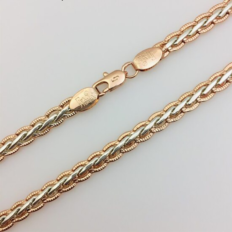 Apzeltītā ķēdīte Spiga kviešu vārpas vīto posmu ar grāvējumu pinums