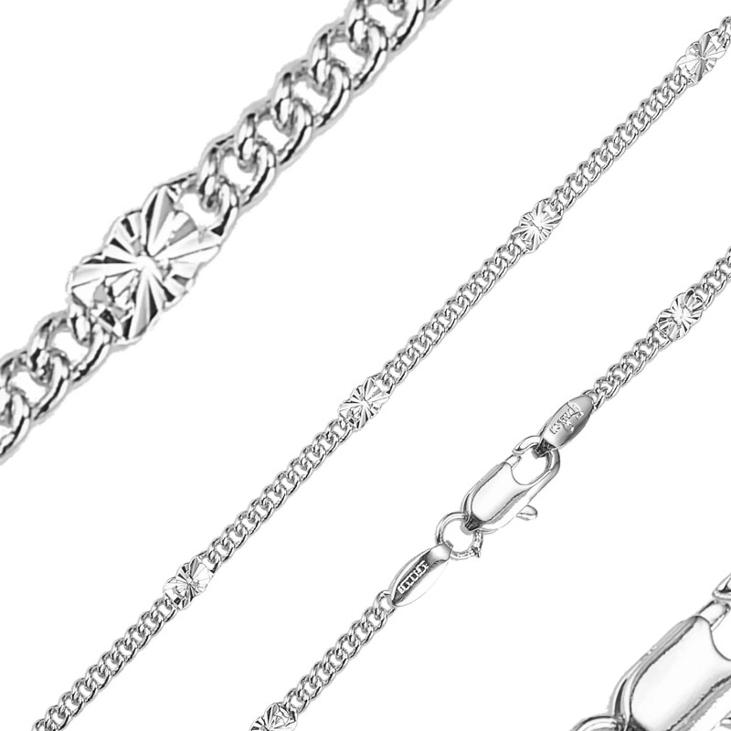 Ķēdīte ar rodija pārklājumu Klasisks pinums ar saules staru Fancy posmiem